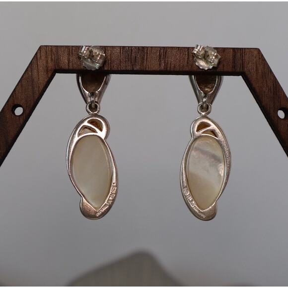 RLM Sterling Silver Mother Of Pearl Dangle Earrings 10.91G / 1.4in - Picture 2 of 4